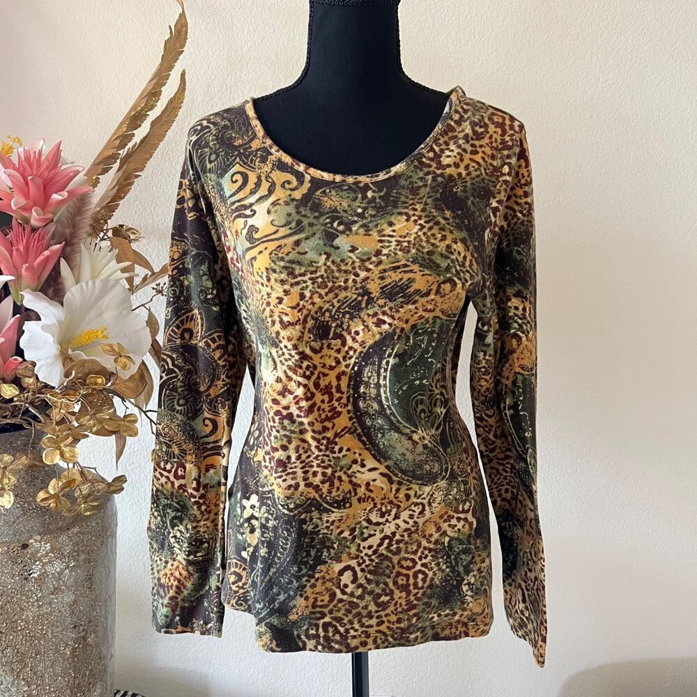 Vintage Jones New York Cheetah Abstract Cotton Top - Picture 1 of 9